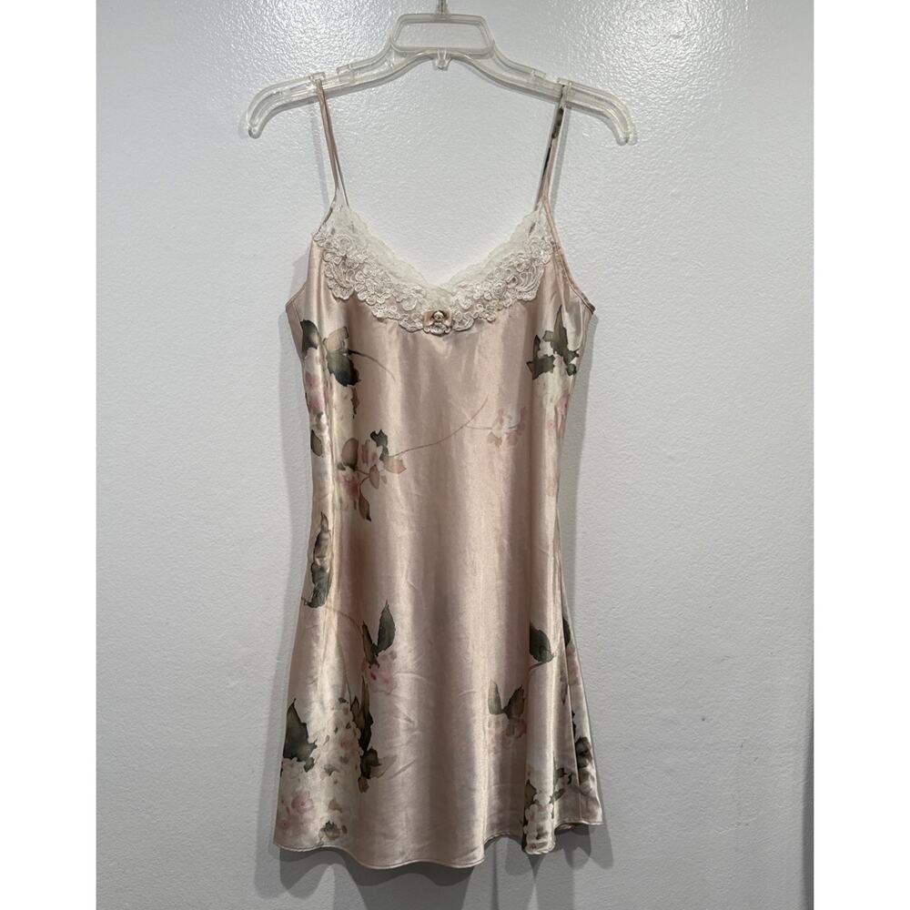 Unbranded Floral Satin Chemise Slip Dress Coquette Embellished‎ Lace Romantic